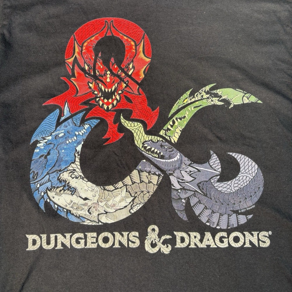 Dungeons & Dragons Shirt Mens Large Graphic Black Fantasy Dragon Tee 100% Cotton